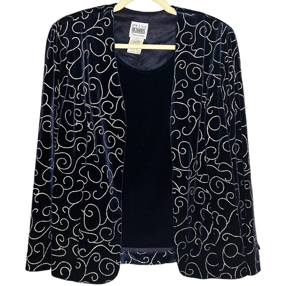 Vintage Velvet Navy Evening Blouse Size‎ 14 - Picture 1 of 3